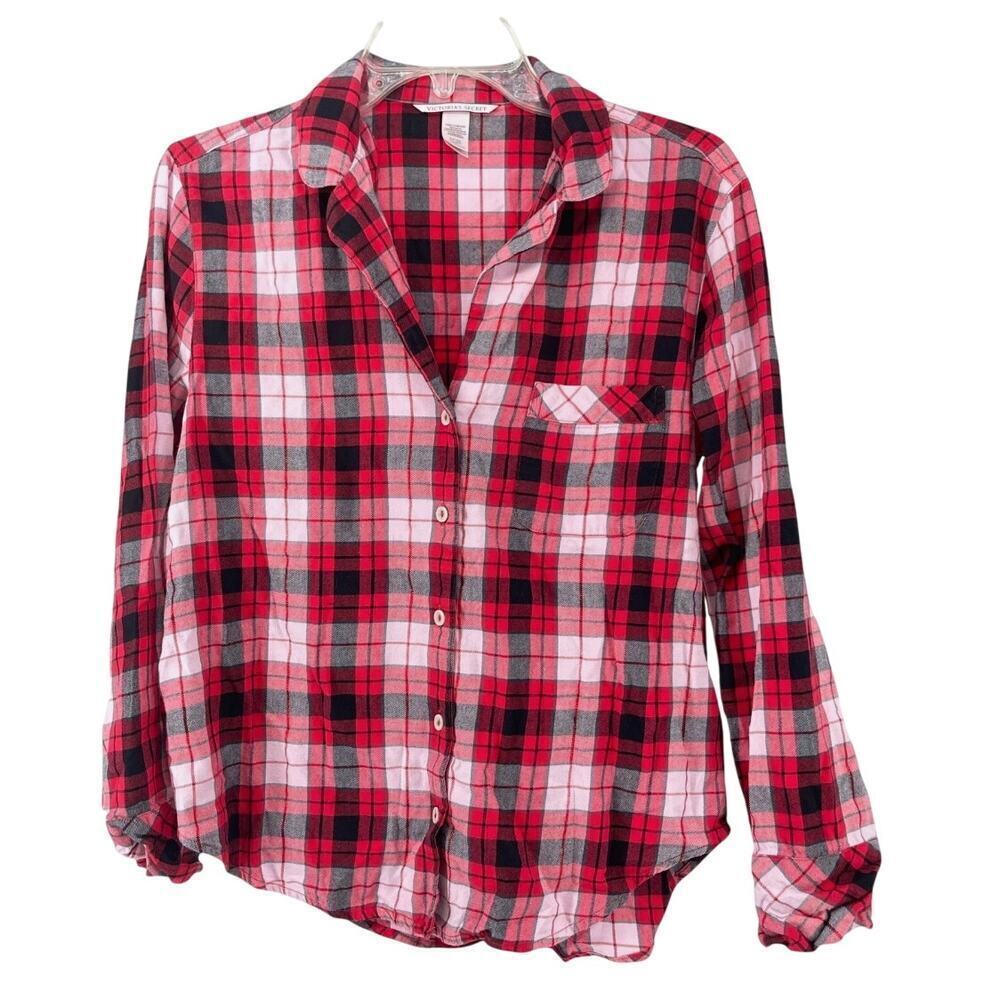 Victoria’s Secret Red Plaid Button-Down Flannel Shirt